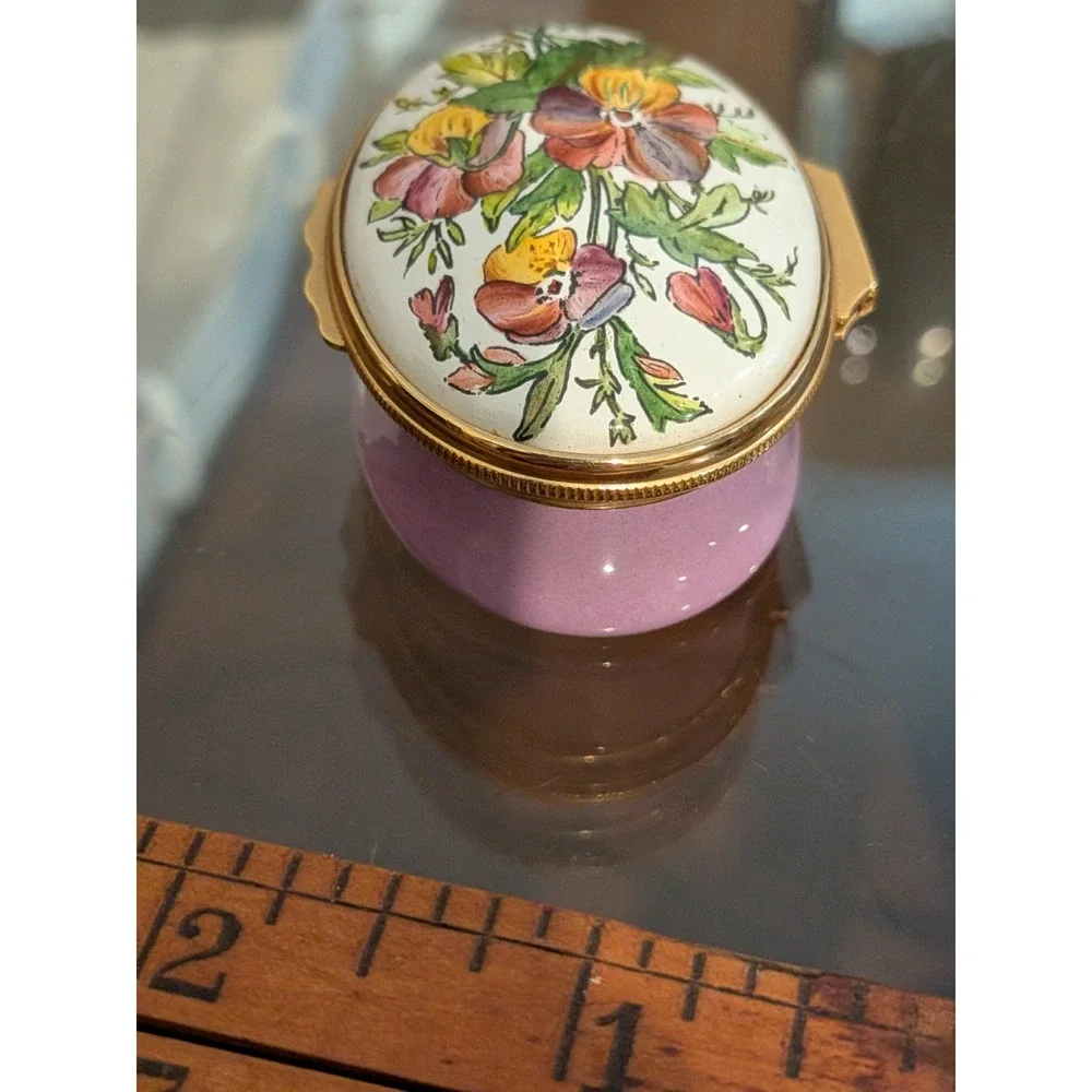 Halcyon Days Tiffany & Co Oval Enamel Pansy Pill or Trinket Box Lavender Purple